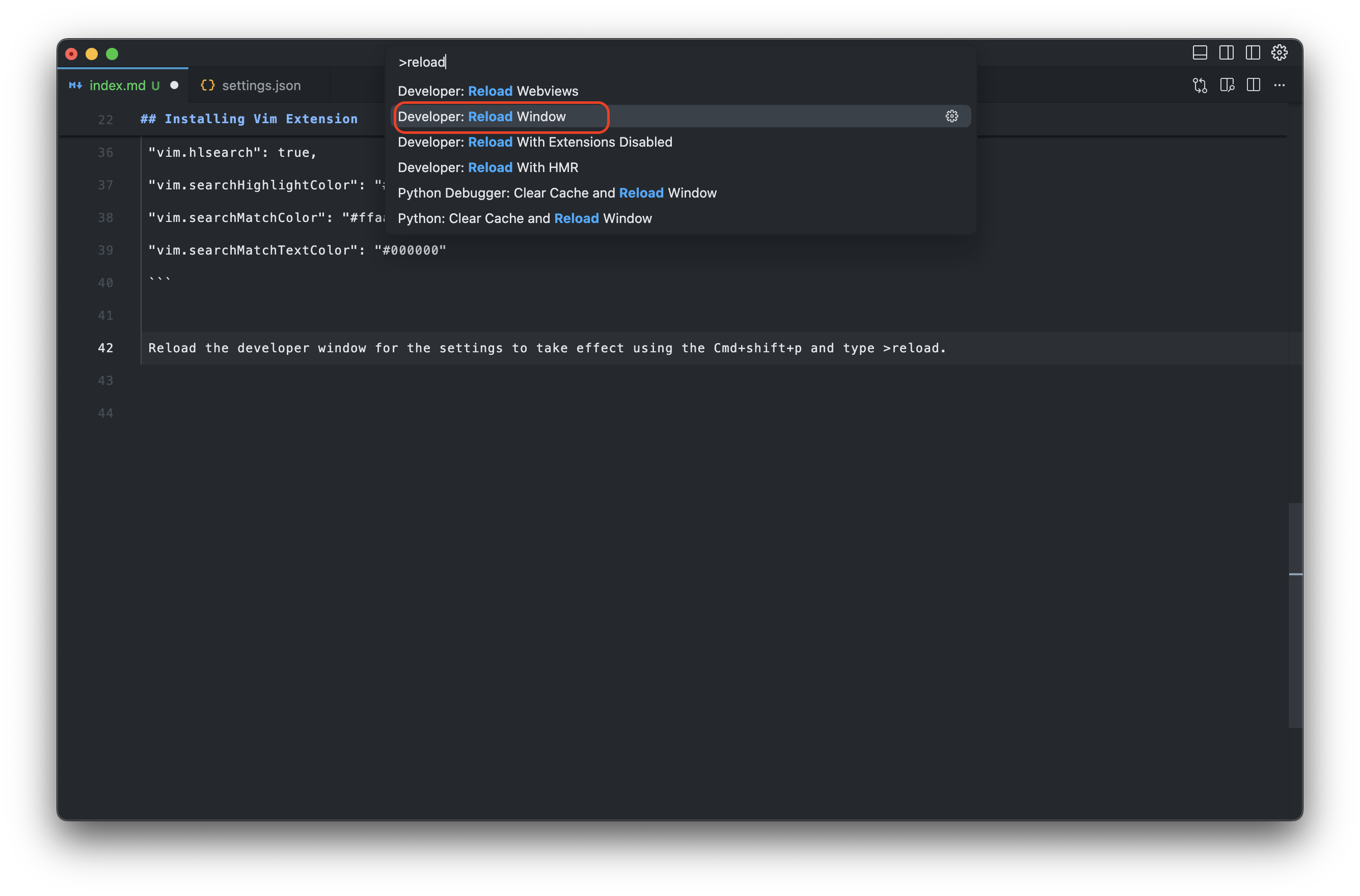 reload the code editor window
